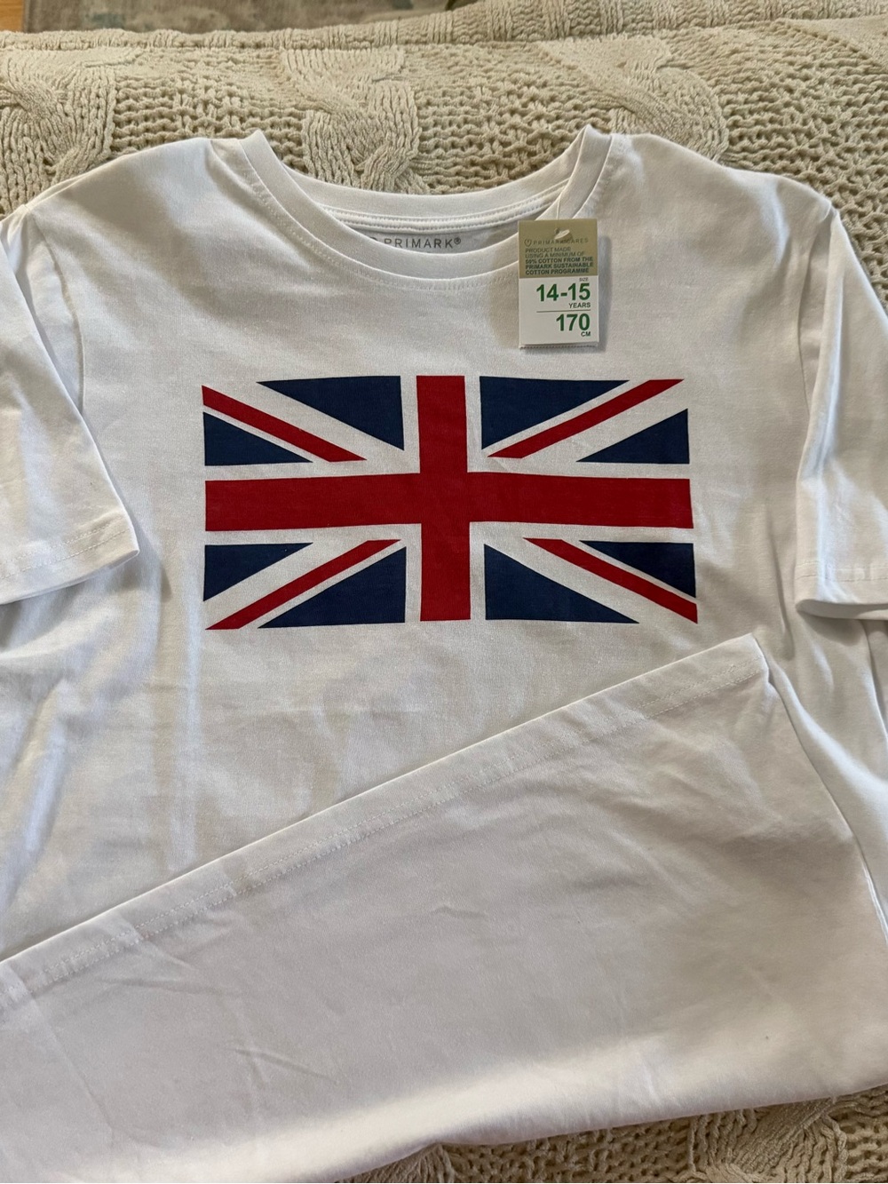 Primark White T-Shirt with Red & Blue Union Jack Print